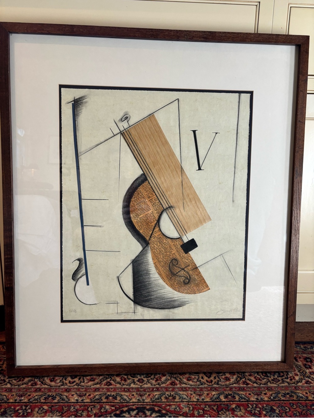 Abstract Framed Mixed-Media Art with Teal and Tan Accents